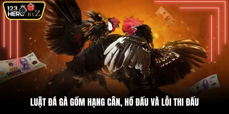 Luật đá gà gồm hạng cân, hồ đấu và lỗi thi đấu
